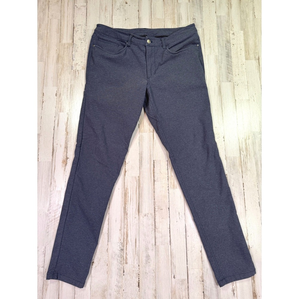 Lululemon ABC Pant Skinny Tech Canvas Mens 34x31 Blue Melange 5-Pocket Casual